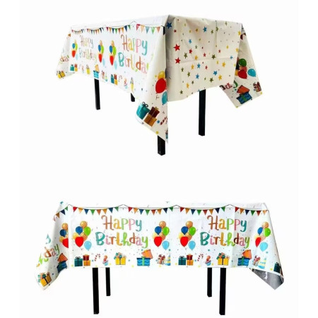 Fata de Masa, Cyrax, din Folie, Imprimeu Happy Birthday cu Baloane, 137 x 183 cm, Alb