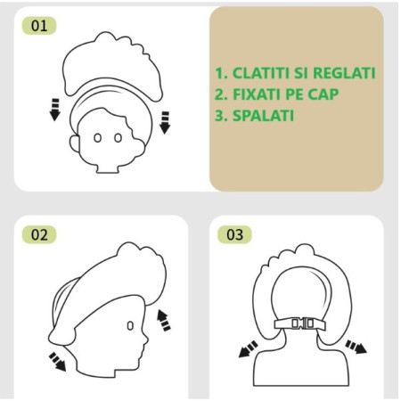 Casca de Dus, Cyrax, Previne Scurgerea Apei si Samponului pe Fata, 0-12 Ani, Ajustabila, din TPE+PP, 20 x 23 cm, Model Unicorn, Galben/Albastru