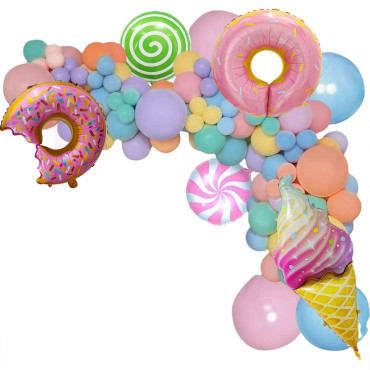 Set 124 Baloane, Cyrax, din Latex si Folie de Aluminiu, Model Candy, Diferite Marimi, Multicolor