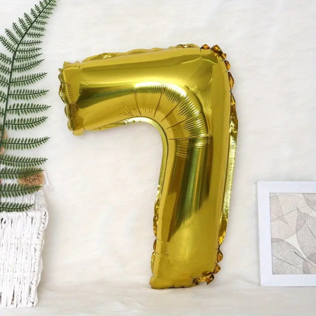 Balon din Folie Cyrax, Cifra 7, 81 cm, Pentru Aer sau Heliu, Bulk, Auriu