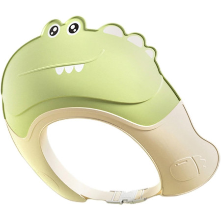 Casca de Dus, Cyrax, Previne Scurgerea Apei si Samponului pe Fata, 0-12 Ani, Ajustabila, din TPE+PP, 20 x 23 cm, Model Crocodil, Verde