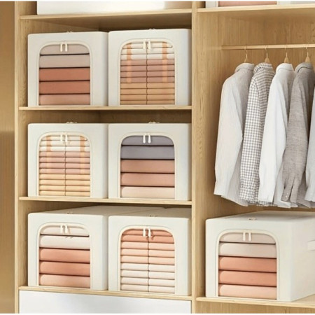 Cutie de Depozitare,  31L, din In si Bumbac, Pliabila, Cadru din Otel, 45 x 30 x 23 cm, Kaki