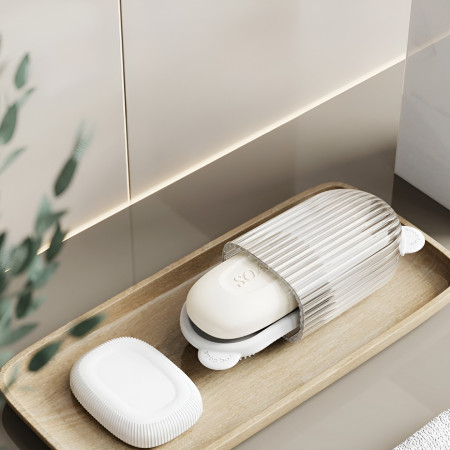 Sapuniera de Calatorie,  Suport pentru Sapun cu Scurgere a Apei, Recipient cu Capac Depozitare, Savoniera pentru Baie, 12.6x6.1x8.4cm, Crem