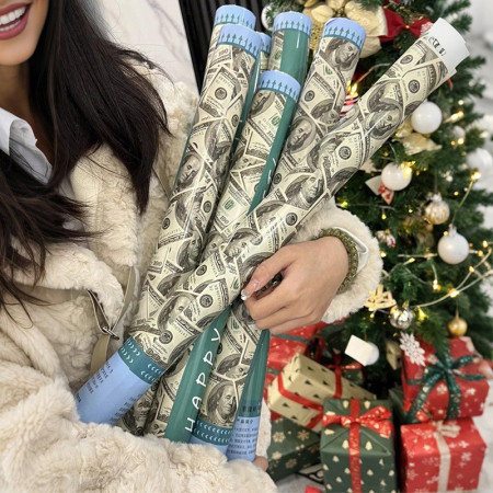 Tub de Confetii, Cyrax, Money, 60x5 cm, Confetii Asortate Model Dolari, Eliberare prin Rasucire, Multicolor