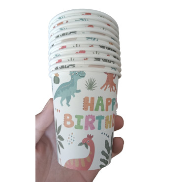 Set 10 Pahare, Cyrax, Imprimeu cu Dinozaurii, din Carton, 250 ml, 7.5 x 8.5 x 5.2 cm, Multicolor