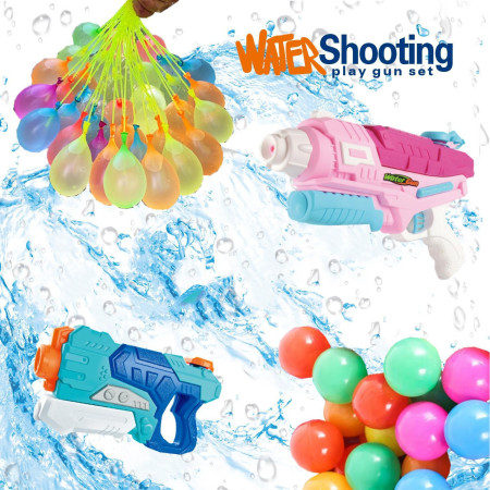 Set 2x Pistol cu Apa pentru Copii, Cyrax, 6ani+, cu baloane de apa, Albastru + Roz, 1x 600 ML +  1x 550 ML