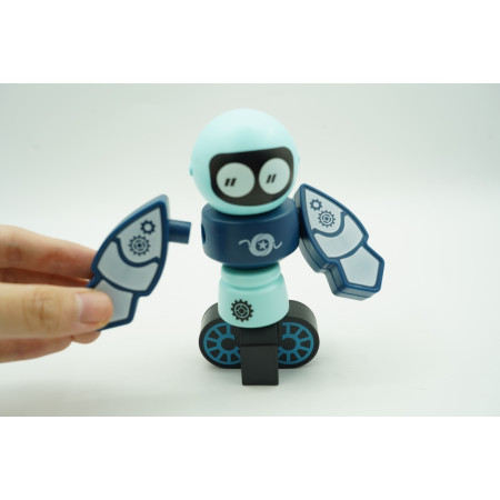 Cyrax Set inteligent de blocuri magnetice pentru copii, 7 piese, cutie depozitare, robotel, albastru