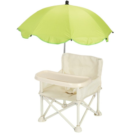 Scaun de Masa pentru Bebelusi si Copii, Cyrax, Tavita si Husa Detasabile, Multifuncțional, Stabil, Centura de Siguranta, Cos de Depozitare, Bej, cu Umbrela Verde, de la 6 Luni