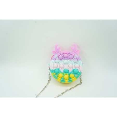 Jucarie antistres din silicon Cyrax, Pop it Now and Flip It ,Mini Geanta, Ren, 6 cm, Macarons