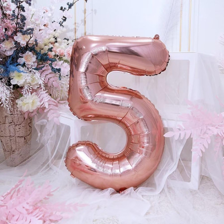 Balon din Folie Cyrax, Cifra 5, 81 cm, Pentru Aer sau Heliu, Bulk, Roz Auriu