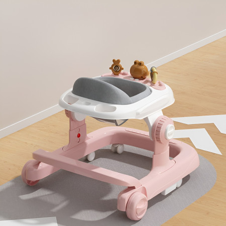 Premergator Multifunctional cu Roti Cyrax, Model Iepuras, Inaltime Ajustabila, Tavita, Muzica, Lumini, 66x59x41 cm, Roz