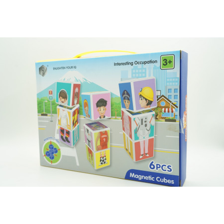 Cyrax Set inteligent de cuburi magnetice pentru copii, 6 piese, cutie depozitare, puzzle joburi, +3 ani, multicolor