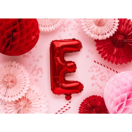 Balon Folie Metalizata Litera E, Cyrax, 40 cm, Umflati cu Heliu sau Aer, Ambalaj Individual, Pai inclus, Rosu