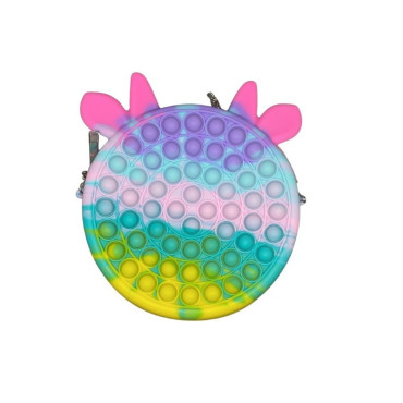 Jucarie antistres din silicon Cyrax, Geanta Pop It, 16 cm, Vacuta, Macarons