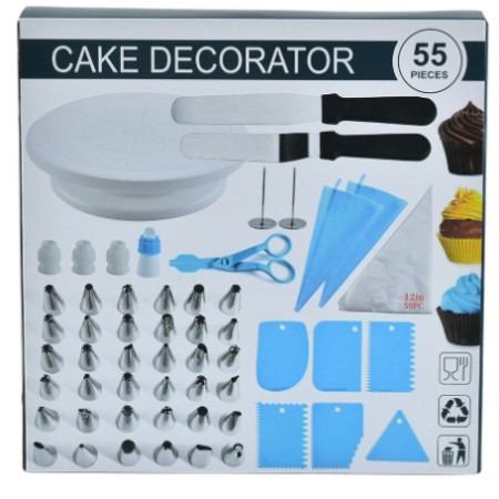 Set 55 Piese Ustensile pentru Ornare Prajituri, Cyrax, din Plastic si Otel Inoxidabil, Multicolor