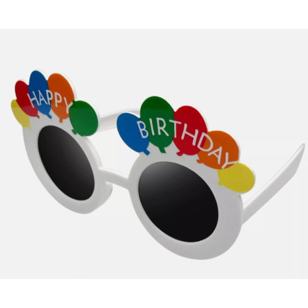 Ochelari Rotunzi Happy Birthday, Cyrax, Tematica Aniversare, Protectie Soare, din Plastic, 18.5x11.5 cm, Alb