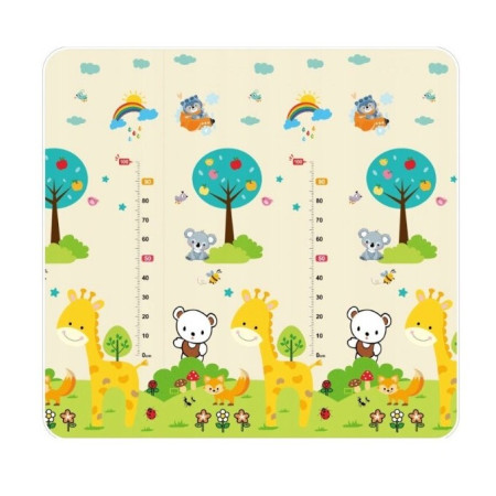 Covoras pentru Copii, Cyrax, cu 2 Fete, Model ZOO/Ursulet, din XPE+PE, Impermeabil, Antiderapant, Protectie Termica, +3 Luni, Pliabil, 180 x 200 x 1.5 cm, Multicolor