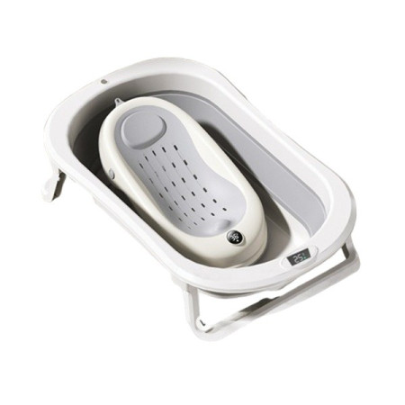 Cada de Baie Pliabila, Cyrax, cu Suport, Indicator de Temperatura, 0-8 Ani, din PP+TPR, 45 l Capacitate, 80 x 50 x 23 cm, Gri