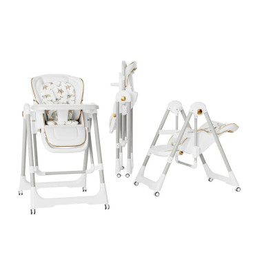 Scaun de Masa 2in1, Cyrax, pentru Copii 6 luni - 4 Ani, Pliabil, cu Roti, Balansoar, Leagan, Reglabil, Tava de Masa Dubla, Centura in 5 Puncte, 96 x 56 x 76 cm, Alb