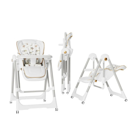 Scaun de Masa 2in1, Cyrax, pentru Copii 6 luni - 4 Ani, Pliabil, cu Roti, Balansoar, Leagan, Reglabil, Tava de Masa Dubla, Centura in 5 Puncte, 96 x 56 x 76 cm, Alb