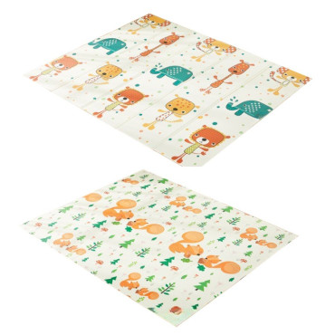 Covoras de Joaca pentru Copii Termic cu 2 Fete, Cyrax, Model Veverite si Elefanti, cu Spuma, Impermeabil, Antiderapant, 200cm x 180cm x 1cm