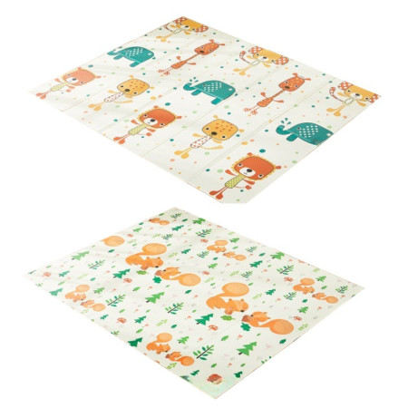 Covoras de Joaca pentru Copii Termic cu 2 Fete, Cyrax, Model Veverite si Elefanti, cu Spuma, Impermeabil, Antiderapant, 200cm x 180cm x 1cm