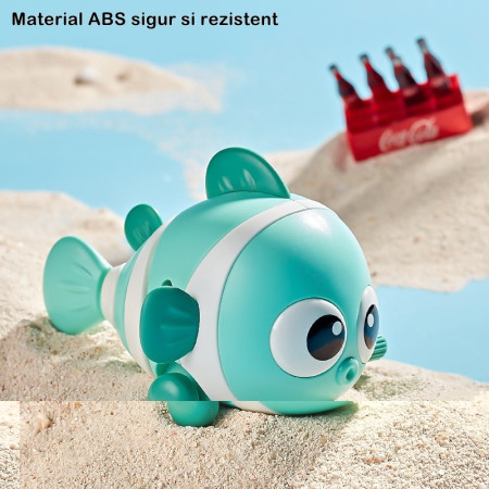 Jucarie mecanica pentru copii Cyrax, pestisor haios, cu cheita, distractiv, se taraste, se misca, 11 x 9 x 7.5 cm cm, verde