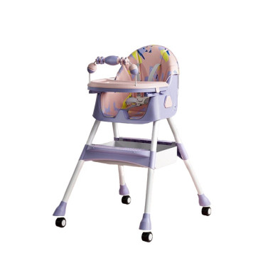 Scaun de Masa pentru Bebelusi si Copii, Cyrax, 2 Tavite cu Jucarii si Husa Detasabile, Multifuncțional, Stabil, Centura de Siguranta, Spatar Reglabil Moale, Balansoar, Cos de Depozitare, de la 6 Luni, 97x73x65cm, Mov
