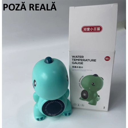 Cyrax Termometru Electronic LED pentru Baie, Plutitor, Rezistent la apă, IPX7, Multifunctional, 3 Trepte de Temperatura, Model Dinozaur, 12x7cm, Verde