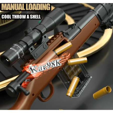 Pusca de Jucarie 98K Ultrarealista, Cyrax, Manuala, cu Luneta, 10 de Proiectile din Spuma Moale, 5 Cartuse, 103 cm, 14 ani+, Maro