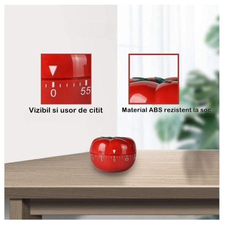 Cronometru mecanic de bucatarie Cyrax, forma de rosie, 60 de minute, 6.3 x 4.5 cm, material ABS, rosu