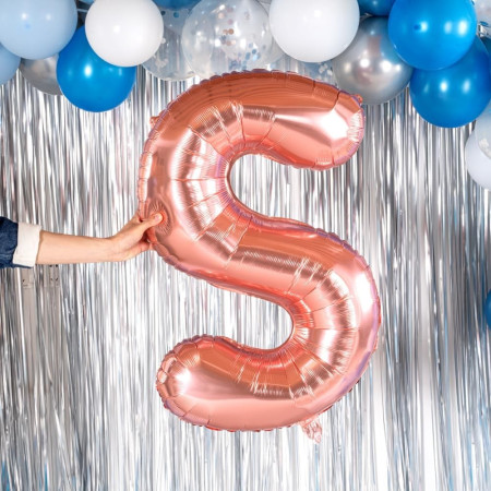 Balon Folie Metalizata Litera S, Cyrax, 80 cm, Umflati cu Heliu sau Aer, Ambalaj Individual, Pai inclus, Rose Gold