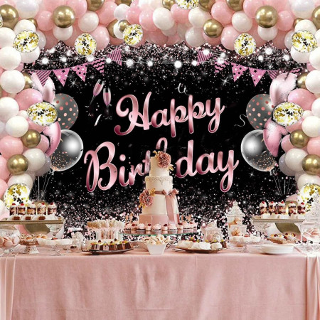 Banner Tip Fundal pentru Poze, Cyrax, din Panza, 185 x 110 cm, Sfoara 6 m, Prindere in 4 Colturi, Negru/Roz