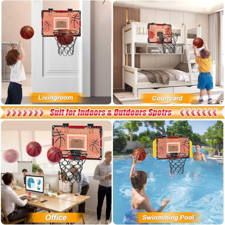 Cos de Baschet pentru Copii, Cyrax, cu Tablou de Bord Electronic, Minge, Pompa, 2 Moduri, Interior/Exterior, Inel Metalic si Rabatabil cu Arc, Luminos, 41x27.5x5 cm, Multicolor