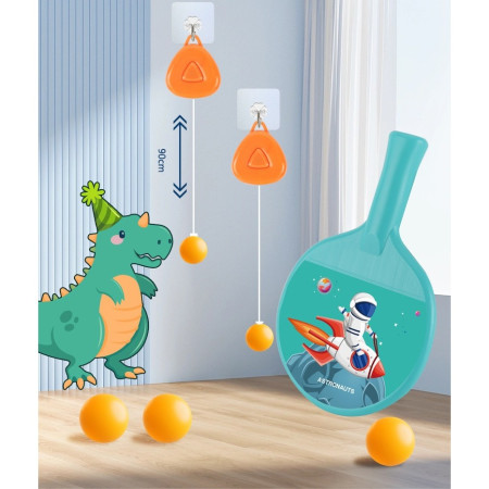 Set Palete pentru Tenis de Masa, Cyrax, pentru Copii, Accesoriu de Agatat Inclus, 2 Mingi, Design Animat, Albastru