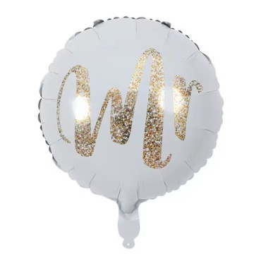 Balon din Folie Metalizata, Cyrax, Figurina Cerc, Model MR, Tematica Nunta, 45 cm, Ambalaj Individual, Pai Inclus, Umflare cu Aer sau Heliu, Alb
