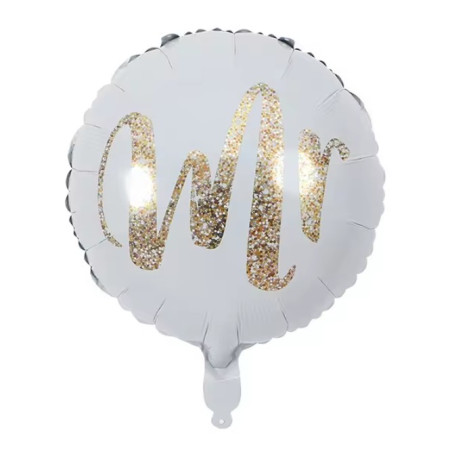 Balon din Folie Metalizata, Cyrax, Figurina Cerc, Model MR, Tematica Nunta, 45 cm, Ambalaj Individual, Pai Inclus, Umflare cu Aer sau Heliu, Alb