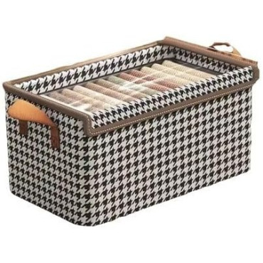 Cutie Depozitare,  Capac Transparent, Model In Carouri, Model Mare, Maro