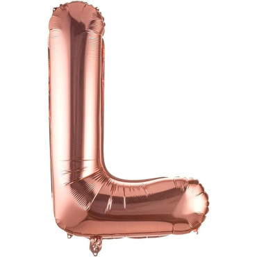Balon Folie Metalizata Litera L, Cyrax, 80 cm, Umflati cu Heliu sau Aer, Ambalaj Individual, Pai inclus, Rose Gold