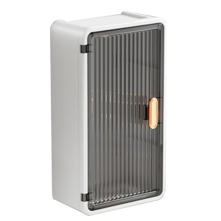 Organizator Cosmetice,  Montare pe Perete fara Perforare, 36.5x10.9x20 cm, din PP si ABS, Alb-Negru, Usa Transparenta