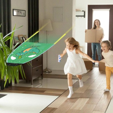 Set 2 Piese Jucarie Interactiva, Cyrax, Pistol de Catapultare + Zmeu, din Plastic si Panza, +8 Ani, Impermeabil, Model Dinozaur Verde, Multicolor