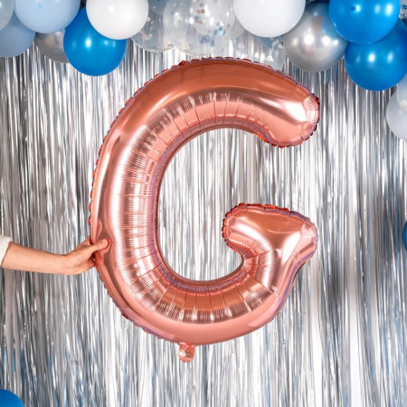 Balon Folie Metalizata Litera G, Cyrax, 100 cm, Umflati cu Heliu sau Aer, Ambalaj Individual, Pai inclus, Rose Gold