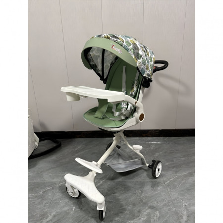 Carucior Sport Cyrax 3in1, 6-36 Luni, Reversibil, Pliabil, Tavita pentru Masa, Pozitie de Somn, Centura de Siguranta, Roti 360, Suport Pahar, Copertina pentru Soare, 32x63x95cm, Verde Model Frunze