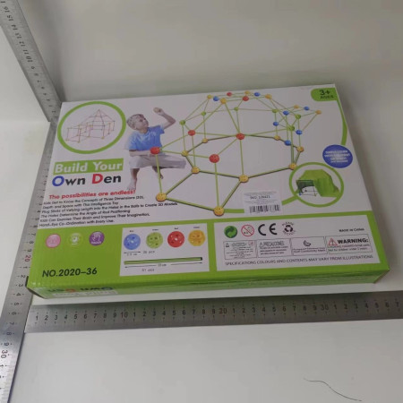 Kit de Constructie Fort 3D pentru Copii, Cyrax, 560 g, 36 Sfere, 51 Tije, Panza Verde Impermeabil, 3 ani, Educativ, Multicolor