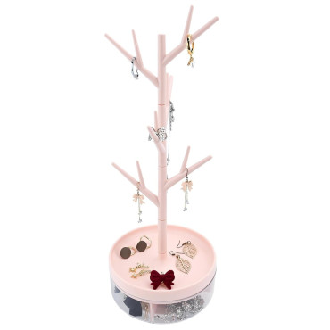 Cutie de Bijuterii,  Rotativa, cu Suport Tip Ramura, 36.5 x 14 cm, din ABS+PP, Roz