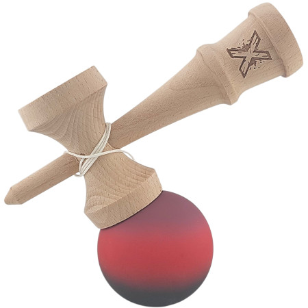 Kendama X Originala, Profesionala, Cyrax, din Lemn, Rubber Grip, 18 cm, Mov/Rosu/Negru