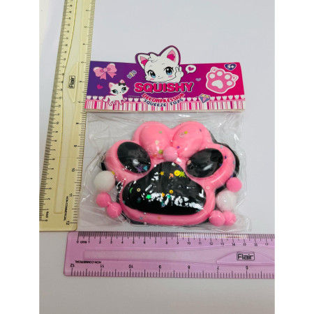 Jucarie Antistres Squishy, Cyrax, cu Revenire Lenta, Model Labuta de Pisica, cu Stelute, 12 cm, 220g, Pinch Family, Ambalaj Transparent, Roz Negru