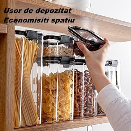 Set 4 Recipiente Depozitare Alimente,  Cyrax, pentru Organizare Bucatarie, cu Inchidere Ermetica, Transparent, Plastic fara BPA, Compatibile cu Masina de Spalat Vase, Diferite Dimensiuni, 350 ml, 1300 ml, 2700 ml, 4600 ml