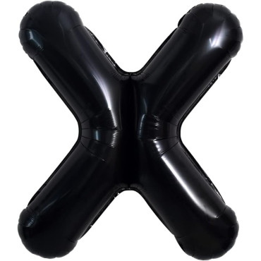Balon Folie Metalizata Litera X, Cyrax, 40 cm, Umflati cu Heliu sau Aer, Ambalaj Individual, Pai inclus, Negru