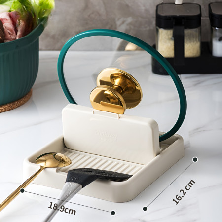 Suport Pliabil, Cyrax, pentru Capace, Linguri, Multifunctional, Plasare pe Blatul de Bucatarie, 18.9x16.2x2.6 cm, Crem